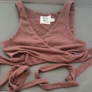 Princess Polly Mauve Ribbed Wrap Crop Top